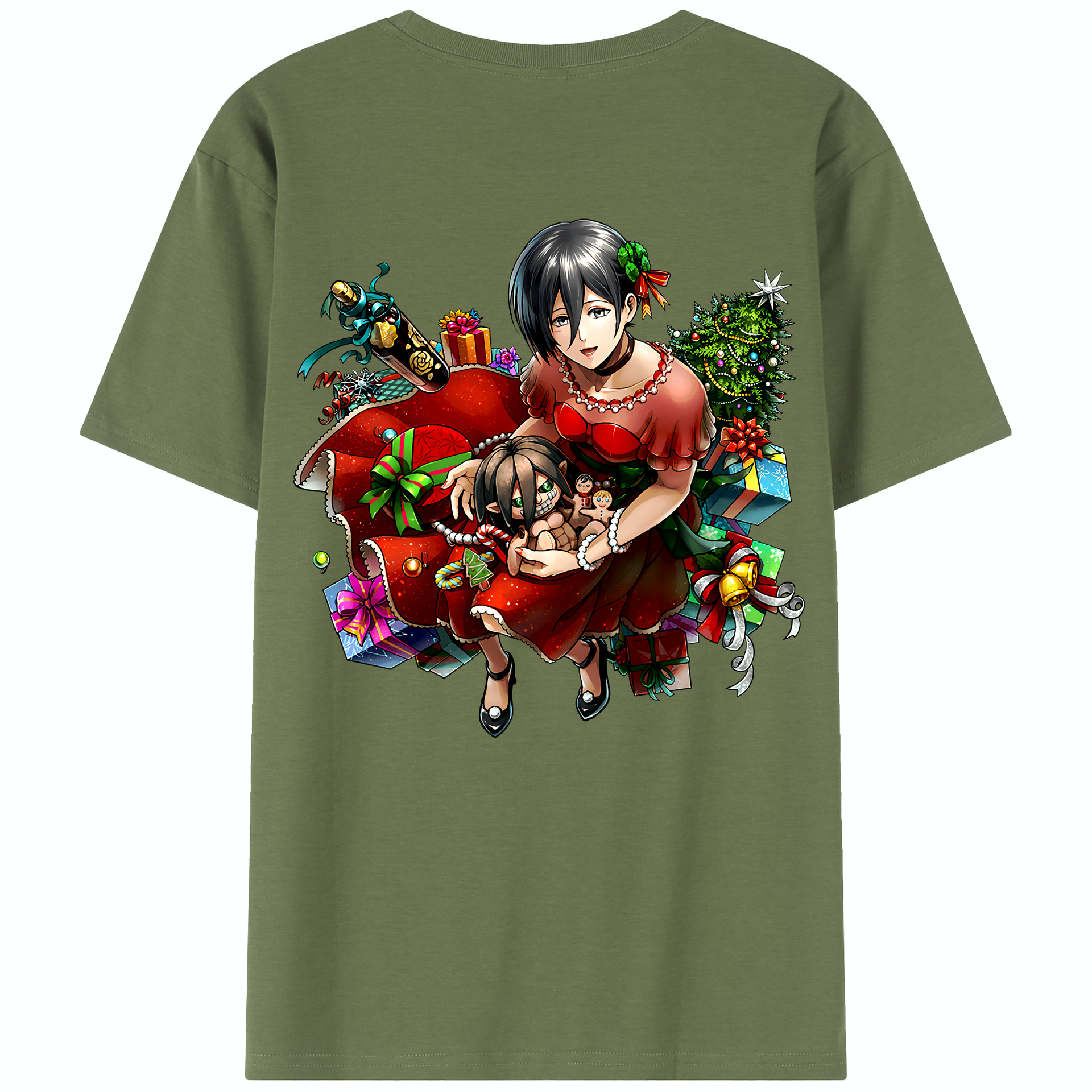 （画像用） 進撃の巨人 ミカサ·アッカーマン Attack on Titan Mikasa Ackerman 綿100％半袖Tシャツ（背面プリント）